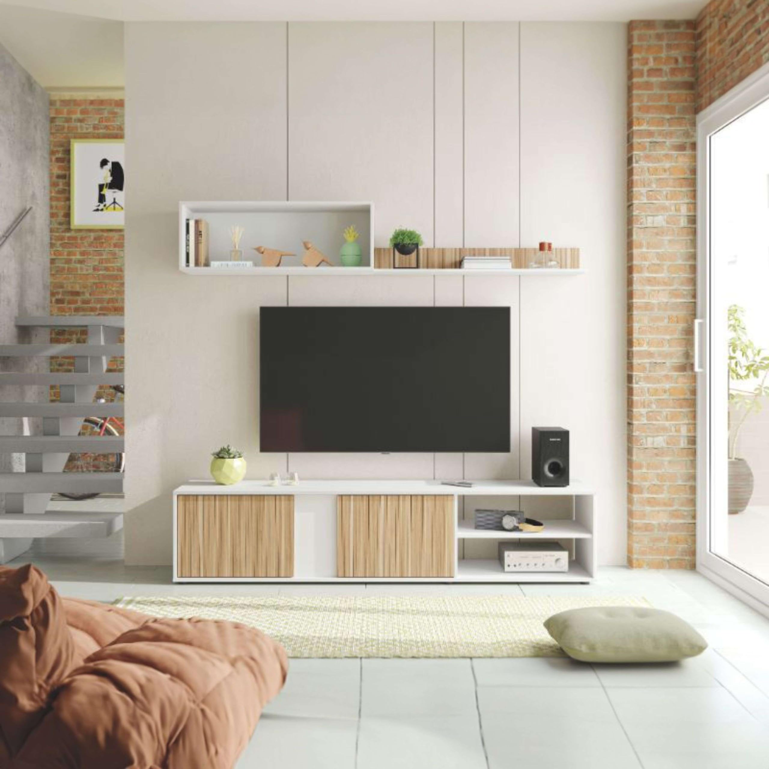 Habitdesign Mueble de Salón Ecco Color Blanco Artik y Roble Natur 180 Cm