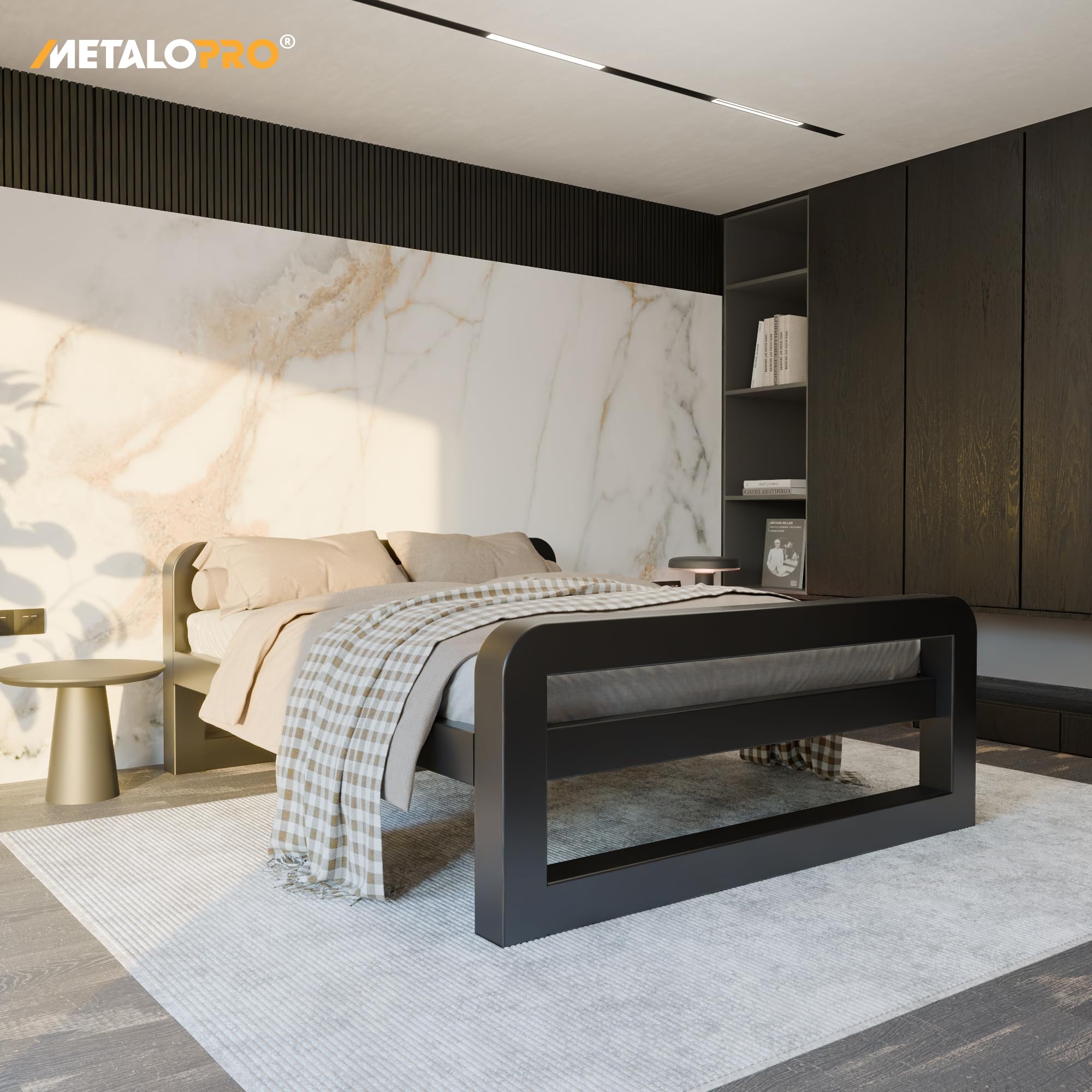 Massives Bettgestell – Metall Bettrahmen bis 1000 kg belastbar, Robuster Metallrost ohne Quietschen, Viel Stauraum, Schnelle Montage <15 Min, Modernes Design - 140x200 cm