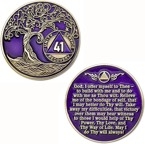 Miniatura 308 de 17 años Sobriety Mint Twisted Tree of Life - Medallón de recuperación AA/NA chapado en oro, fichas y fichas, color blanco