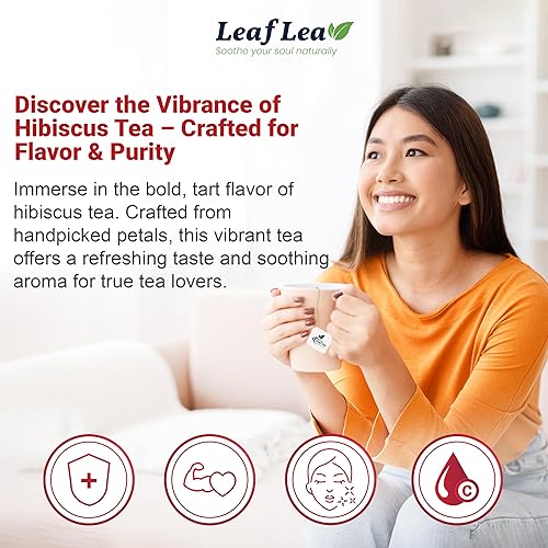 Miniatura 5 de LeafLea - Té de flores de hibisco rojo 100% natural, sin cafeína, sin azúcar, sin OMG ni gluten, vegano, 80 bolsitas envueltas de forma individual,
