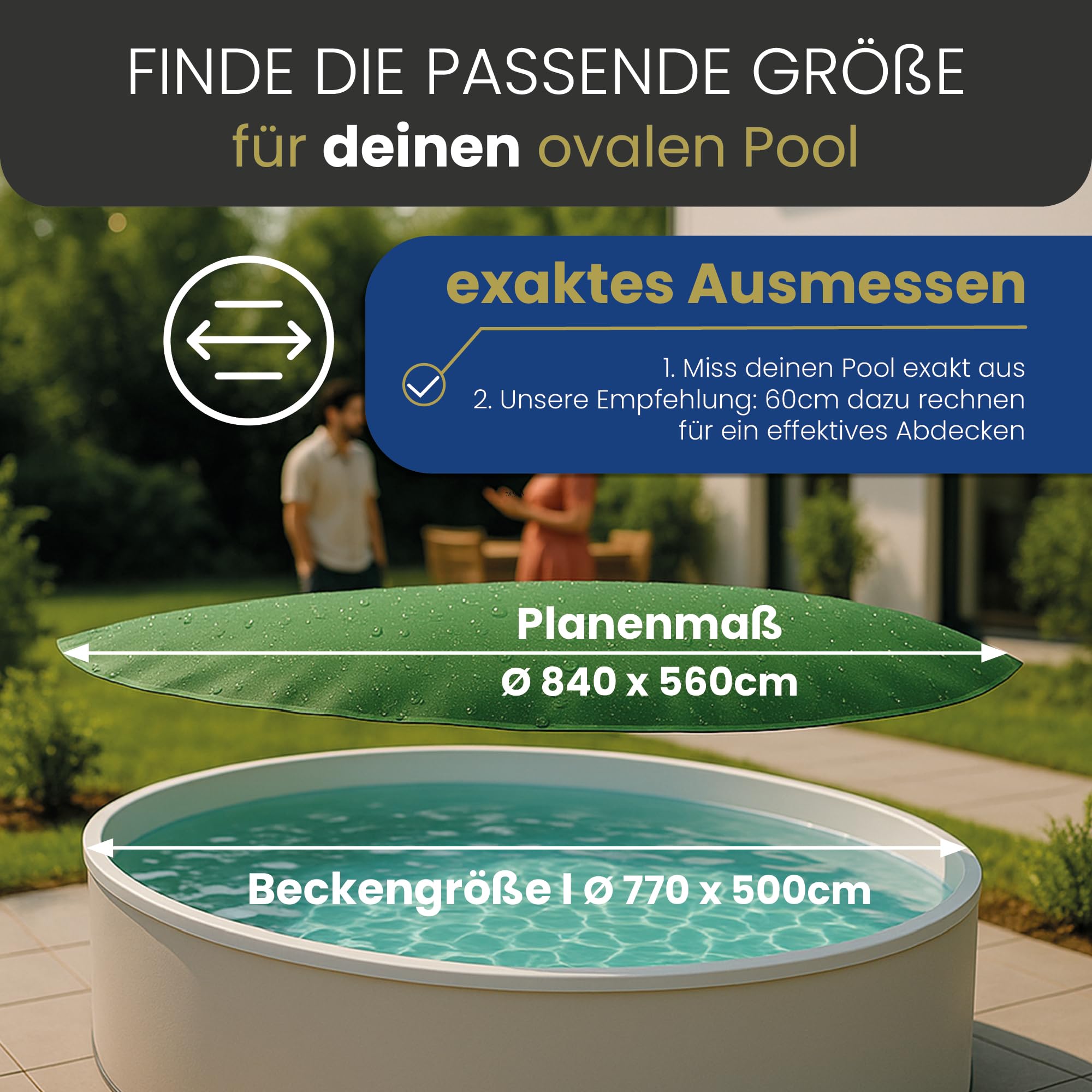 HAF Cubierta de invierno para piscina ovalada para 770 x 500 cm – Lona resistente al invierno para la cubierta de piscina en verano e invierno – Lona de piscina (película de cubierta) de polietileno