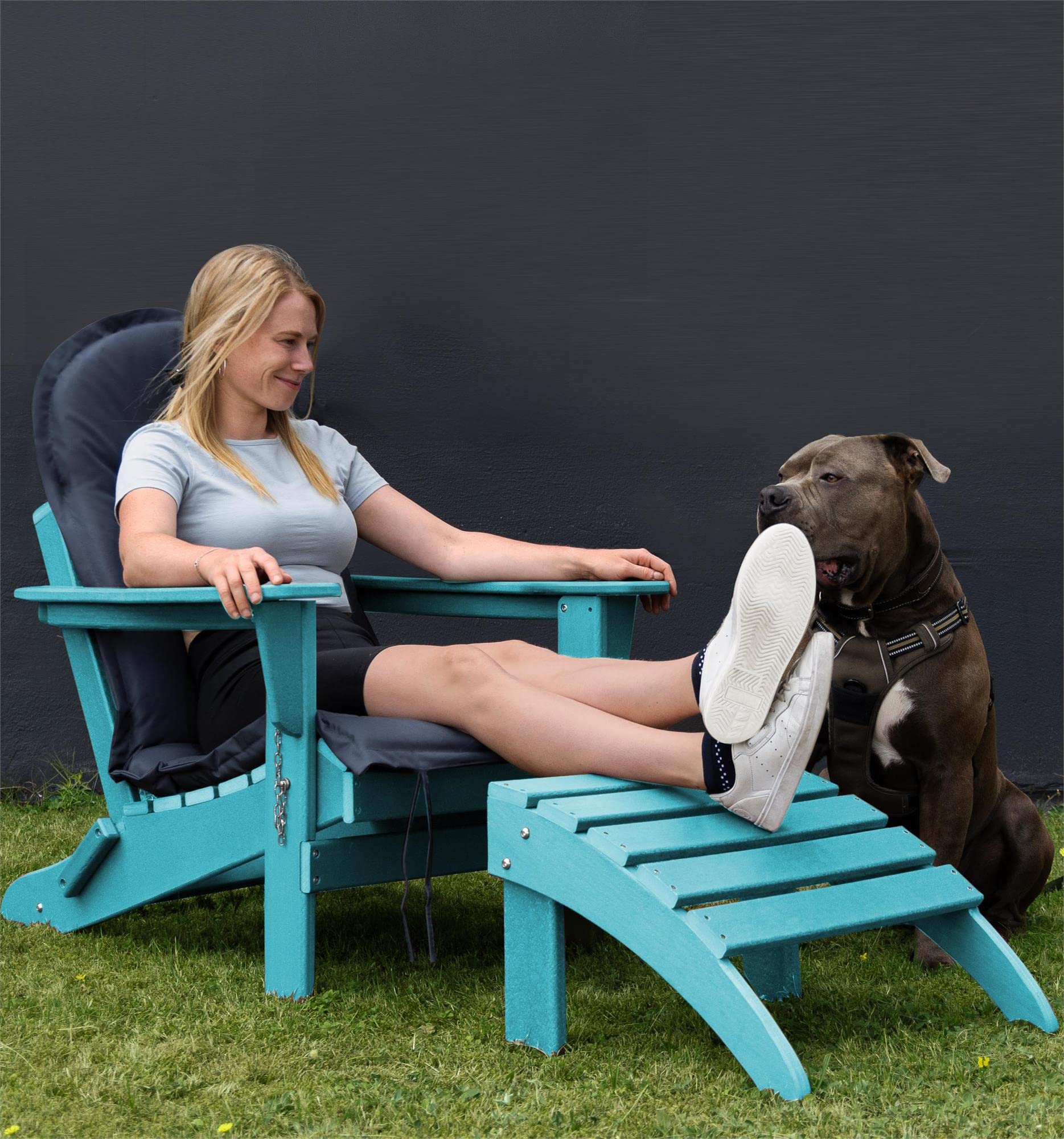 normani Original Adirondack Muskoka Stuhl - Klappbarer Gartenstuhl in Holzoptik - Gemütlicher Gartensessel aus stabilem, recyceltem und langlebigem HDPE - 150 Kg Traglast Türkis 91 cm x 75 cm x 83 cm