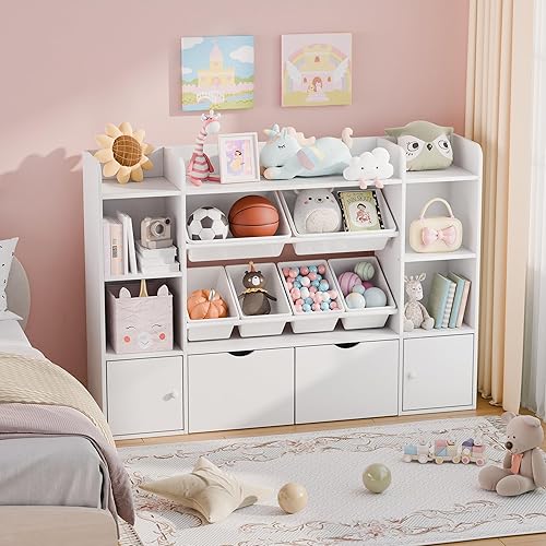 Miniatura 3 de Xilingol Organizador de almacenamiento de juguetes para niños con 6 cubos de juguetes extraíbles, organizadores de juguetes de 4 niveles con 6 cubos