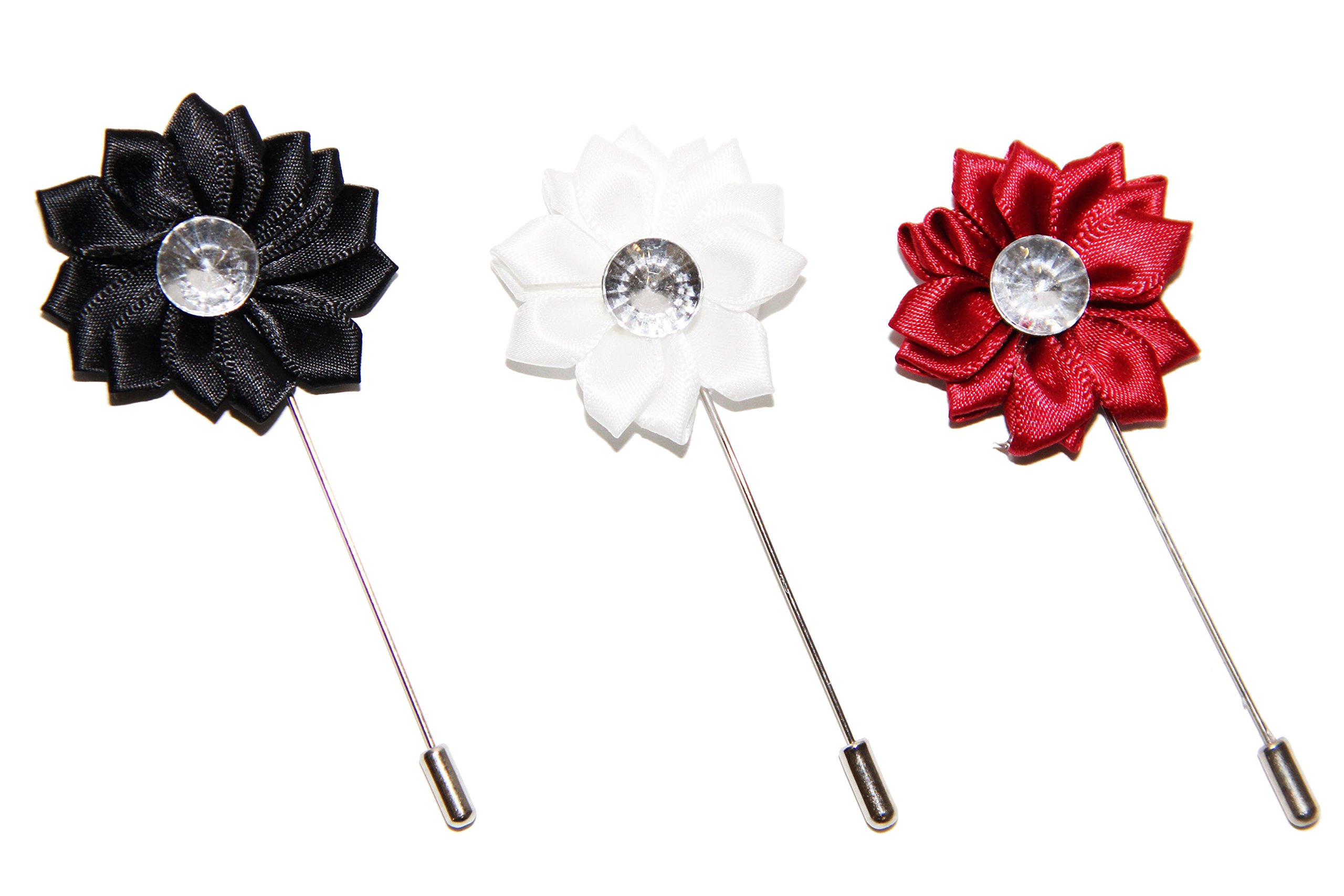 Men's Handmade Coat Flower Lapel Pin Boutonniere Brooch Pin (Pack of 3) for Suit Wedding Party Valentine's