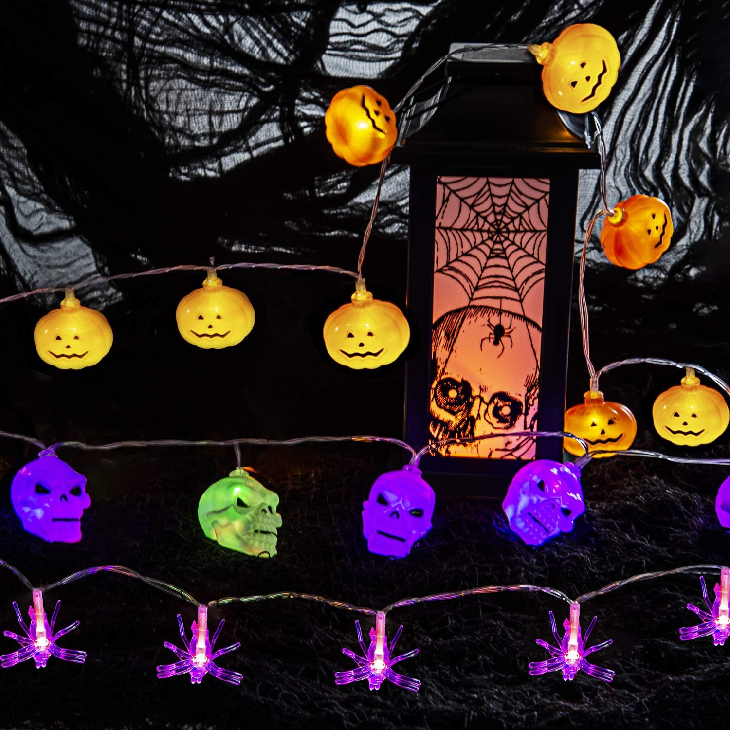 JIELIELE Halloween String Lights, Twinkle Lights Battery Operated, Orange String Lights for Halloween, Thanksgiving, Christmas, Fall Decor Indoor Outdoor (3 Pack)