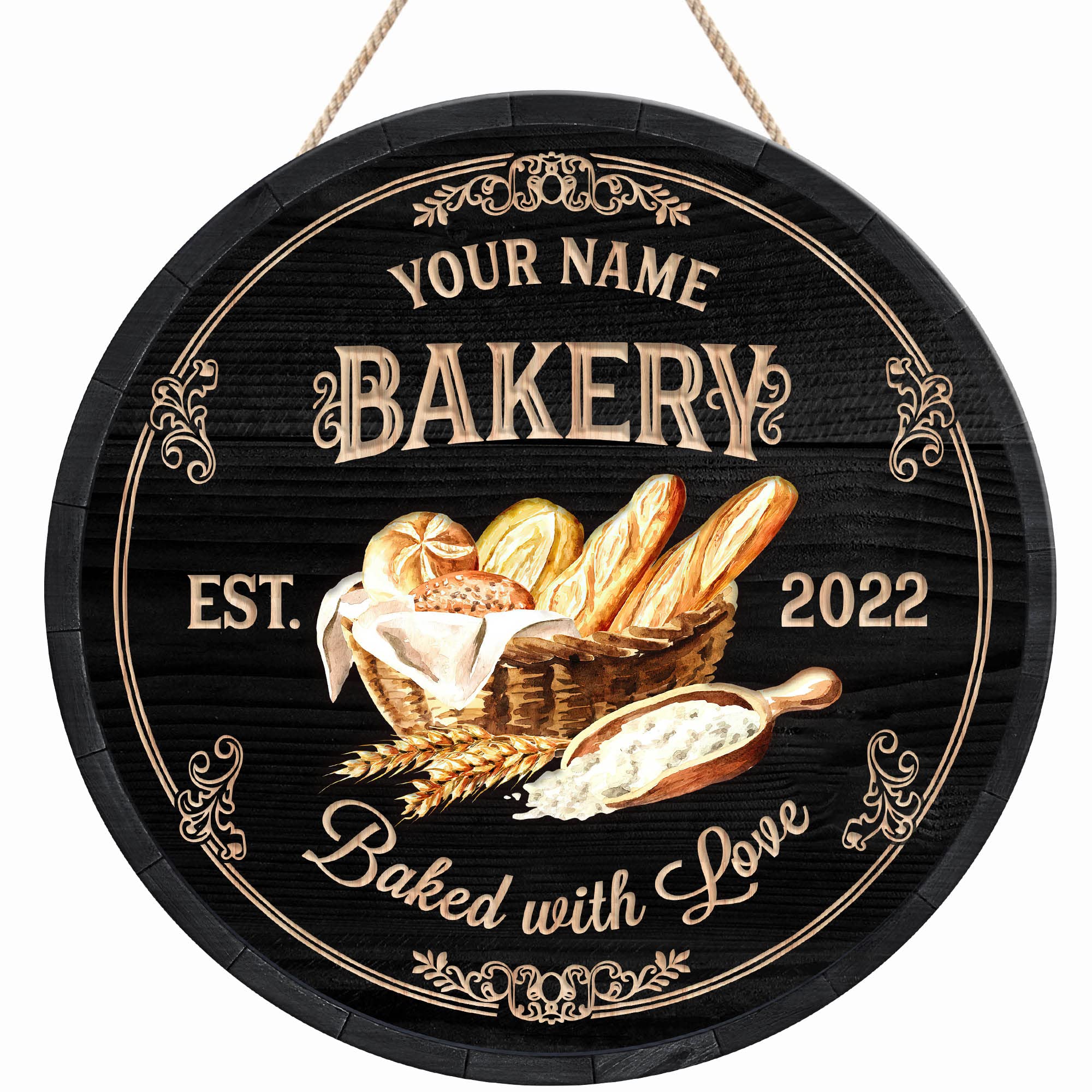 Artsy Woodsy Custom Bakery Wood Sign (Not Carved or Neon), Kitchen Decor Wall Plaque, Personalized Gifts for Her, Vintage Pastry Shop Boulangerie Patisserie Cafe Bread Cake Dessert Confectionery (01)