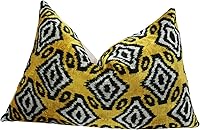 Vista 3 de CANVELLO Almohada decorativa hecha a mano con relleno de almohada, diseño geométrico, negro dorado, funda de cojín de seda de terciopelo suave