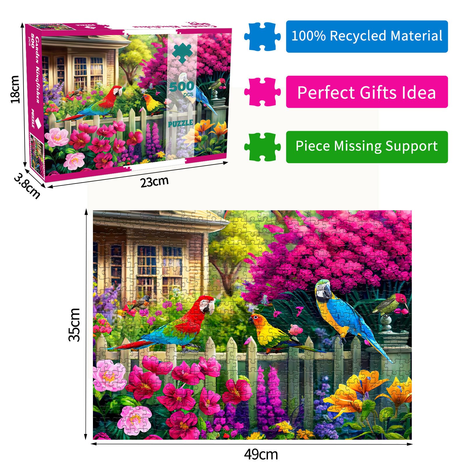 Puzzle 500 Teile für Erwachsene,Puzzle klassisches Lernspiel-Garten-Eisvogel-Wunderschönes Dekoration Geschenke