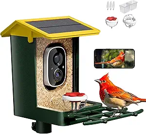 Bird Feeder with Camera Solar Powered 2K HD Video, 10,000+ Species AI Recognition, Real-Time App Alerts, and Weatherproof Design for Effortless Birdwatching, Gift for Bird Lovers, Yellow asin的图片