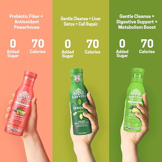 Karviva Organic Juice Cleanse for Sugar Detox & Digestion, 6 Pack, 12 oz