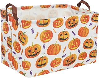 Halloween Basket Pumpkin Halloween Baskets for Kids Trick or Treat Basket Rectangular Toy Storage Bin Organizer Box Room Decor for Halloween Parties(Halloween Pumpkin)