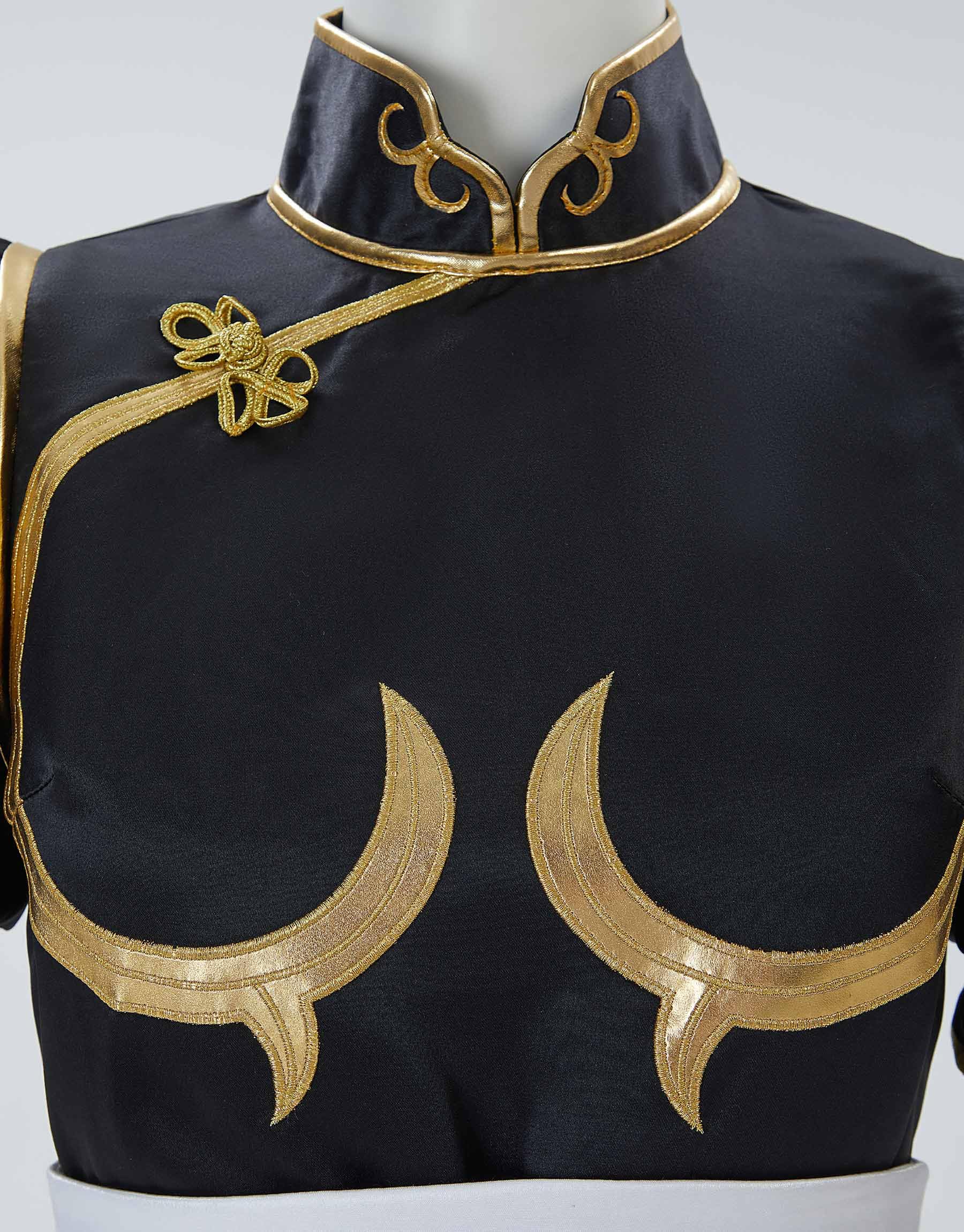 Micotaku Street Fighter Officially Licensed Women's Deluxe Classic Chun Li Black Cosplay Costume Golden Embroidery