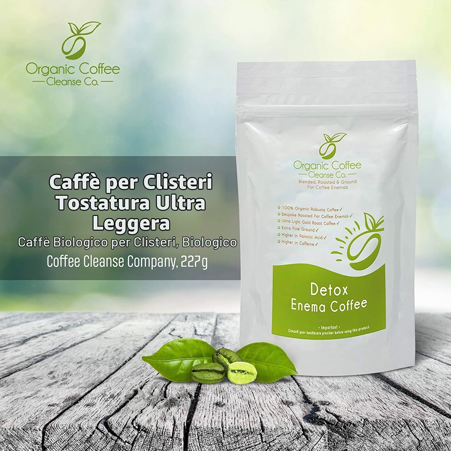 Enema Coffee 1kg, Clistere di caffè, miscelato, 100% robusta e 100% biologico, Caffè Macinato