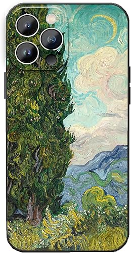 Van Gogh - Funda para iPhone 13 Pro Max, funda para teléfono con árbol verde cipreses para mujeres y hombres, a prueba de golpes, protección contra