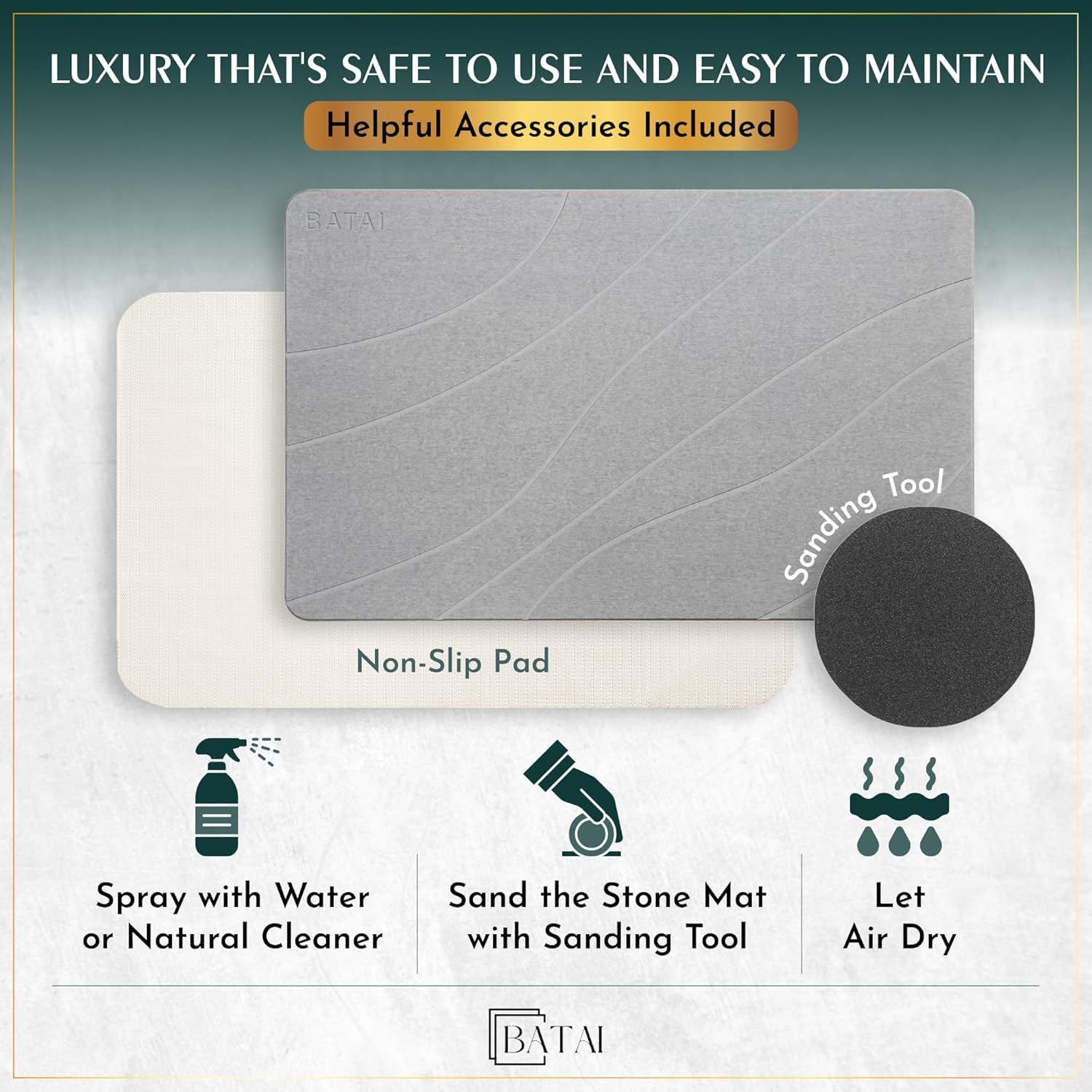 Extra Large Stone Bath Mat - (31.5” x 19.7”) - Absorbent Diatomaceous Earth Stone Bath Mat Large - Non-Slip Diatomite Bathmat - Easy Clean and Quick Drying - Long Instant Dry Bathmat - Light Gray XL