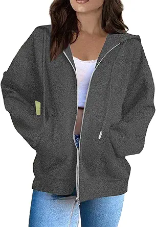 OIOLOYJM Zipper Hoodies for Women Long Sleeve Oversized Sweatshirts Y2k Drawstring Soft Jacket 2025 Fall Fashion with Pockets