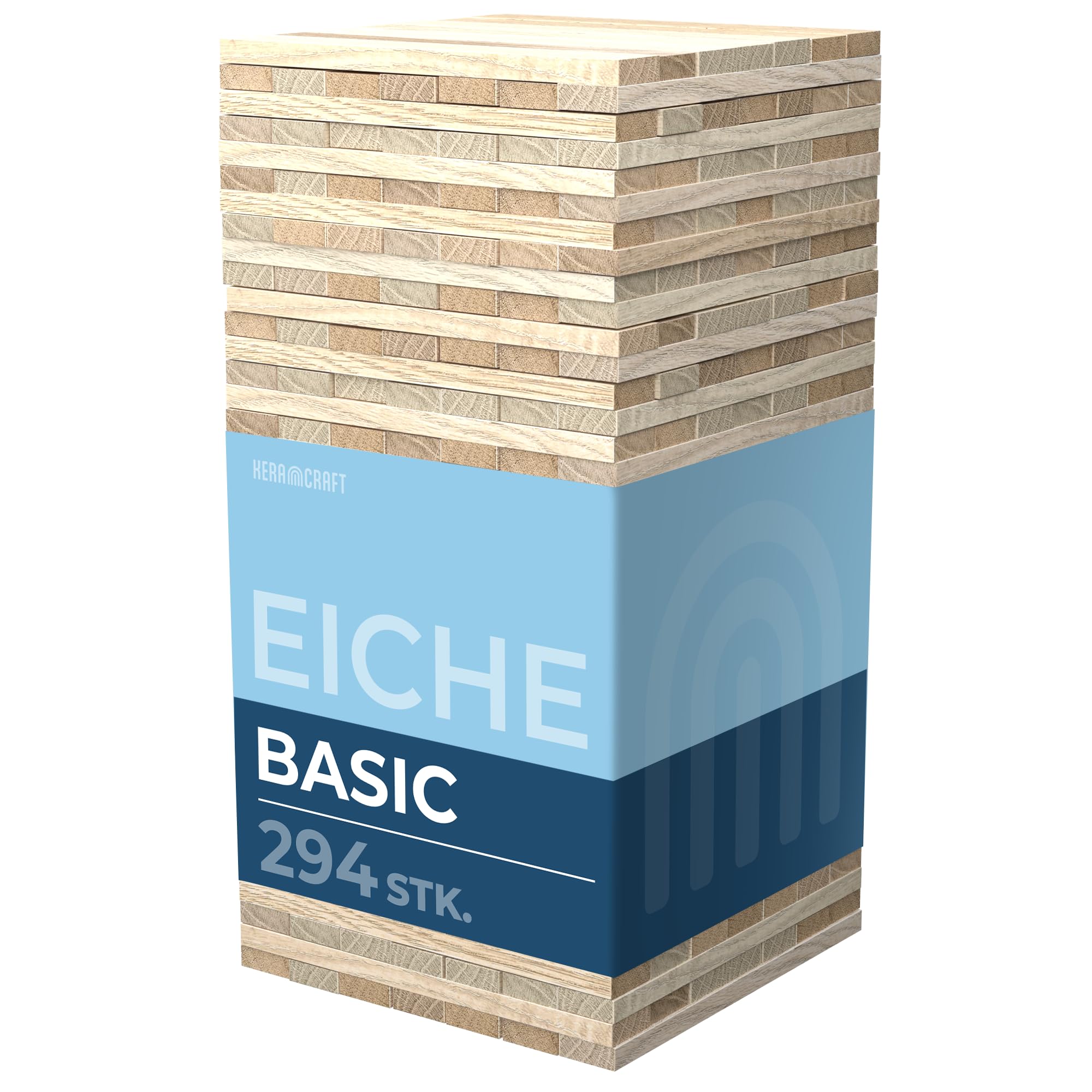 KeraBlocks Basic Eiche - 294 Stück Holzklötzchen zum Basteln 160x22x8mm - Bastelholz ohne Klebeband - Perfekt zur kreative DIY Projekte