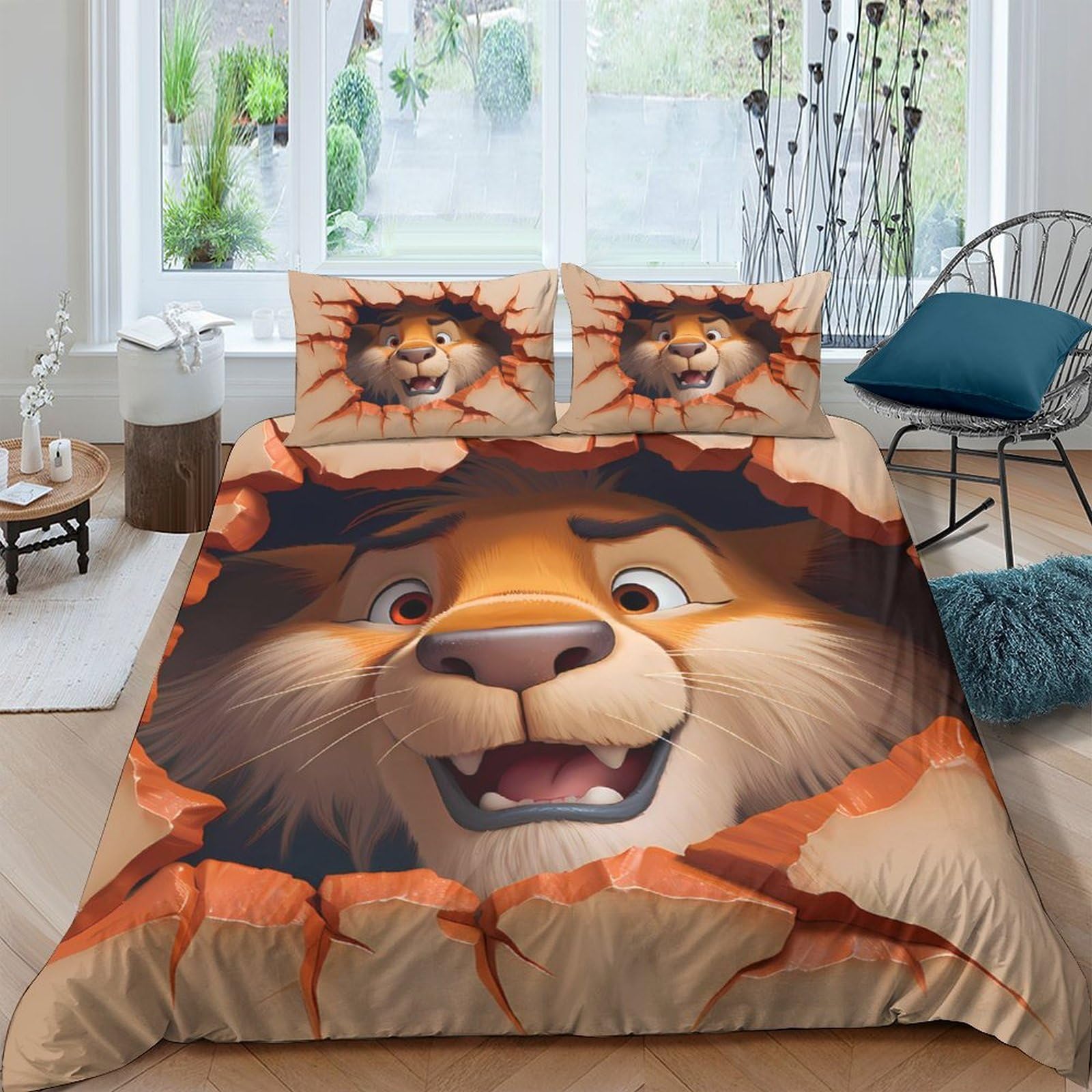Ctjqhvkz Style-4 3D Printed Lion Face Fitted Sheet Microfiber Soft Durable Wild Animal Bed Sheet For Bedroom Guest Room Decor Single（135X200cm）
