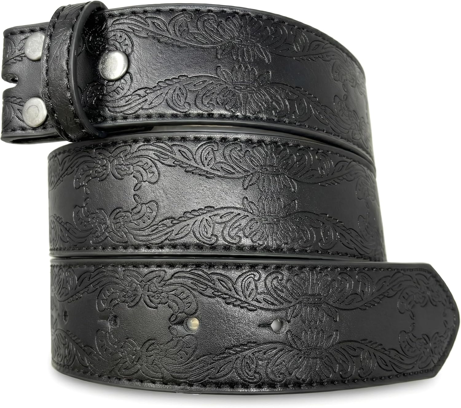 BC Belts Leather Belt Strap with Tooled Western Floral Leaf Embossed Pattern 1.5" Wide with Snaps