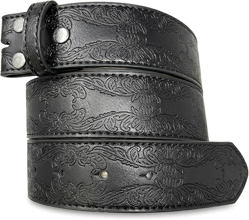 BC Belts Leather Belt Strap with Tooled Western Floral Leaf Embossed Pattern 1.5