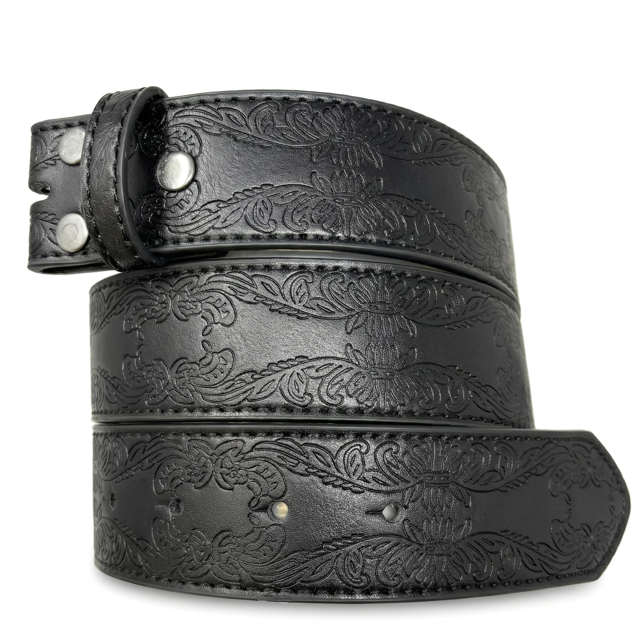 BC Belts Leather Belt Strap with Tooled Western Floral Leaf Embossed Pattern 1 5 Wide with Snaps