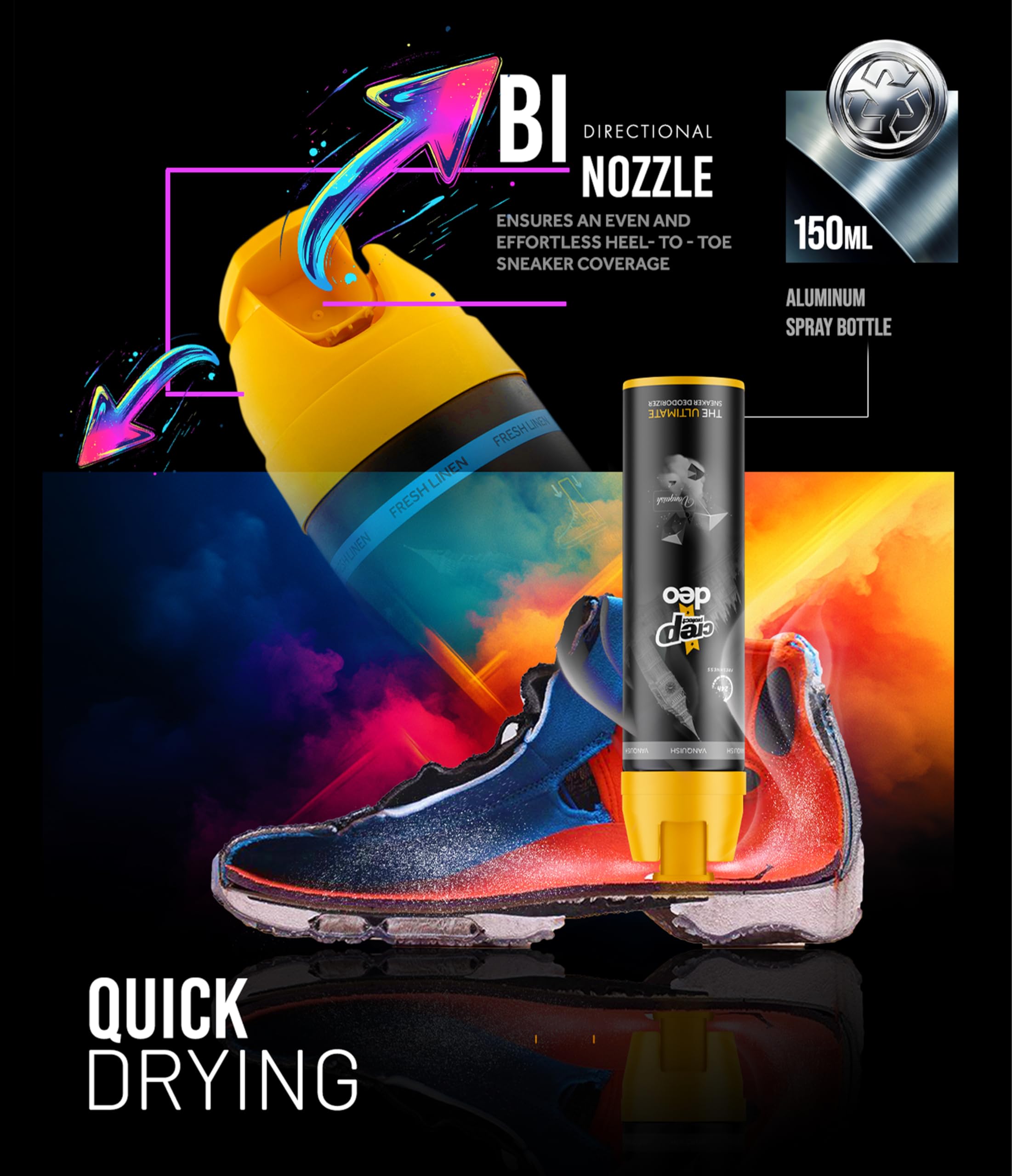 Crep Protect Shoe Deodorizer Spray - Shoe Smell Eliminator Delivers 24-Hour Odor Protection, Residue-Free Formula for All Sneakers, Refreshing Scent (Vanquish, 150ml) 2