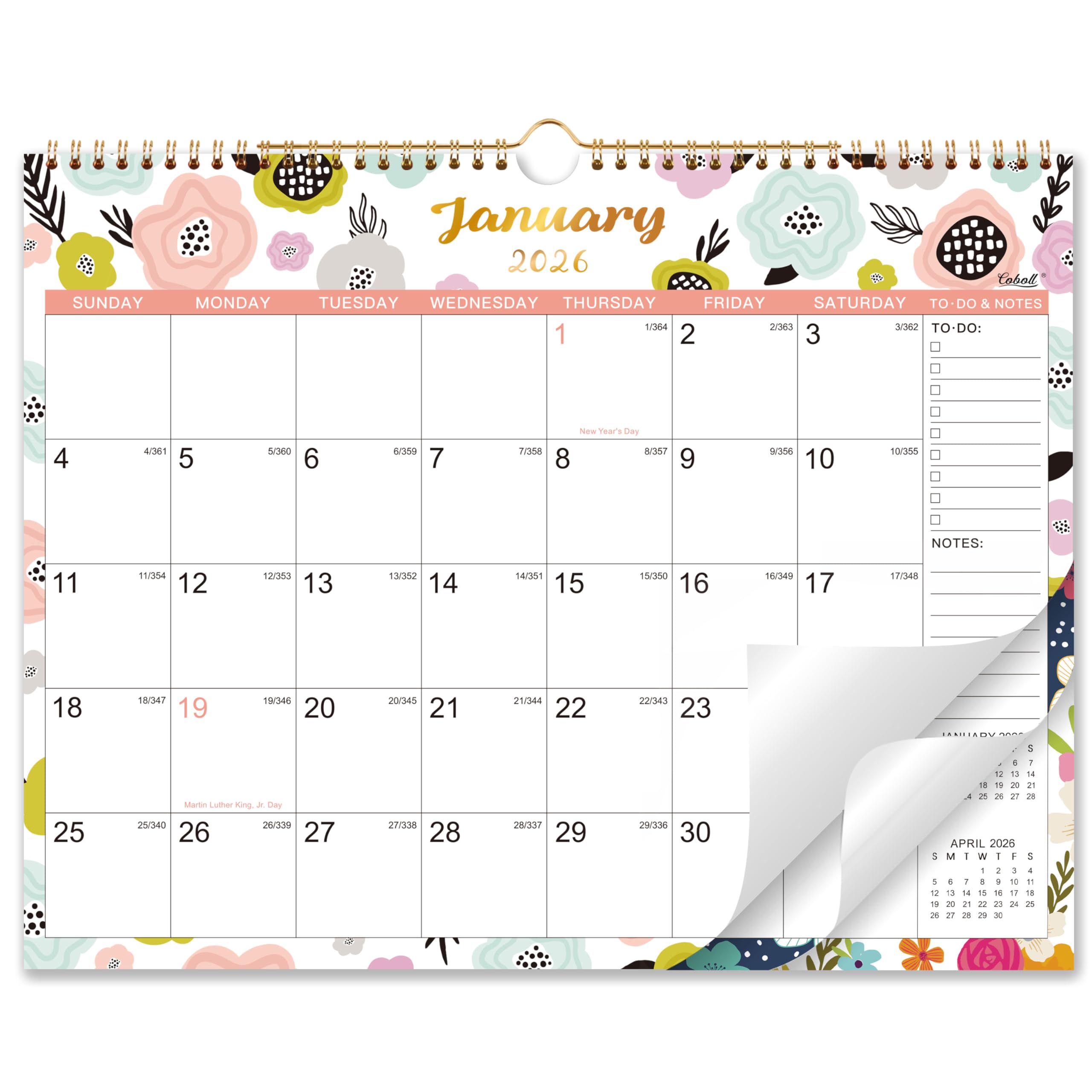 2026 Wall Calendar - 2026 Calendar from Jan. 2026 to Dec. 2026, 14.75‘’ x 11.5‘’, Monthly Calendars 2026 with Hanging Hole, Large Blocks