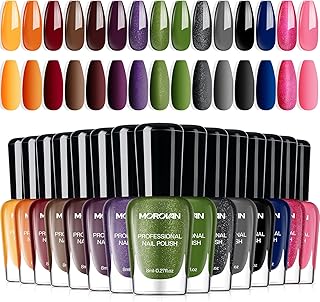 Morovan Dark Nail Polish Set: Glitter Green Dark Red Black Hot Pink Brow...