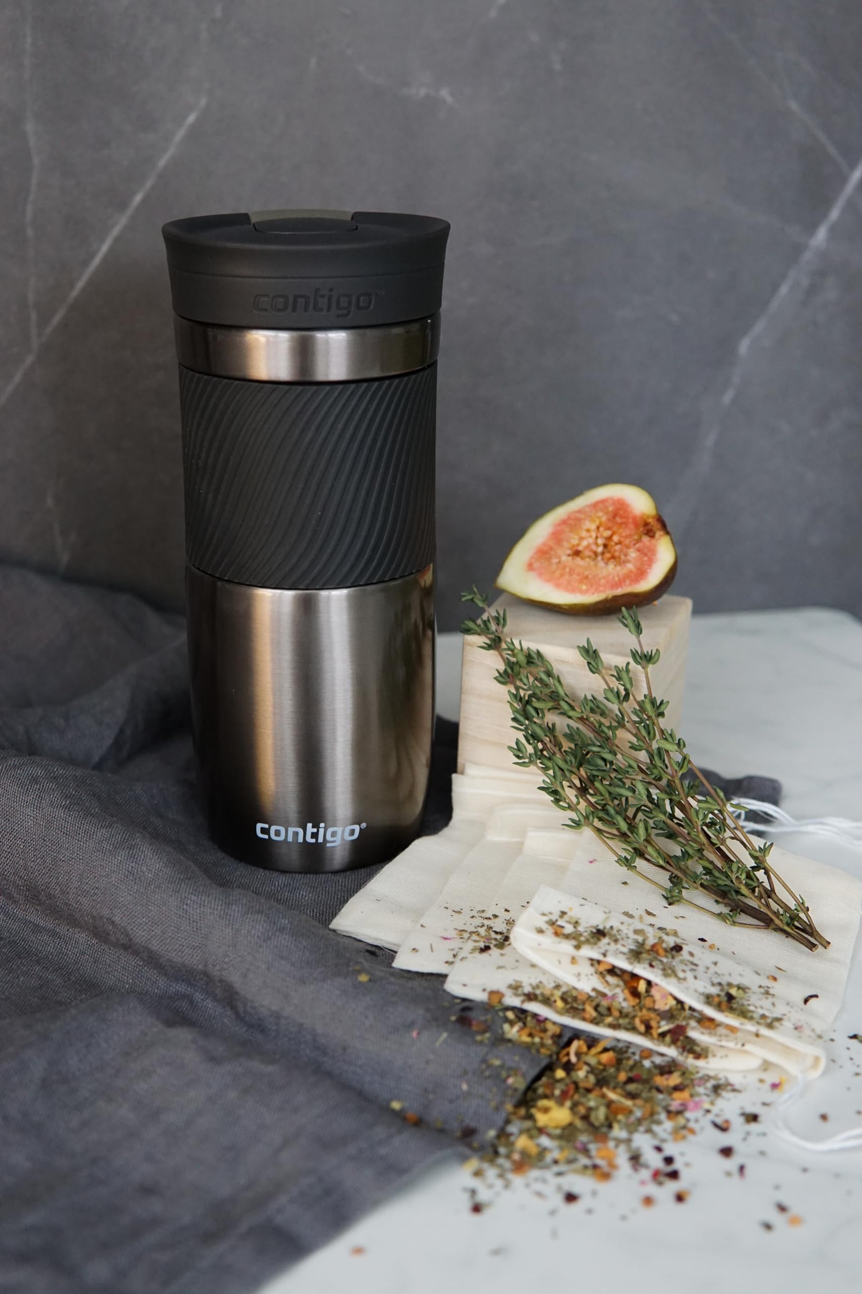Contigo Byron SNAPSEAL - Tazza termica con incisione, con nome in acciaio inox, da viaggio, a prova di perdite, coperchio facile da pulire, senza BPA, 470 ml (Gunmetal)