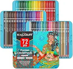 KALOUR Lápis de cor premium, conjunto de 72 cores, núcleo macio para artistas com cores vibrantes, inclui 7 lápis de cor metálicos, ideais para desenhar, esboçar, sombrear, lápis de colorir para