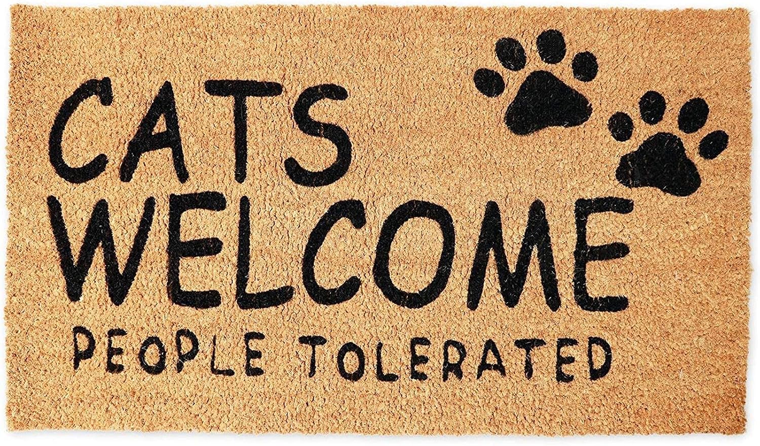 Juvale Cats Welcome People Tolerated Welcome Mat, Natural Coir Doormat (30 x 17 in)