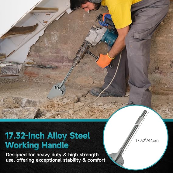65A Shank 6 Inch Wide Floor Scraper Chisel Bit | 24 Long Alloy Steel Jack Hammer Drill Bit Blade Scraper, Spring-loaded Bolt Reinforcement, Removal Tools for Tile Thinset