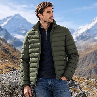 Puffer Jacket Men Puffy Down Jacket Quilted Packable Coat