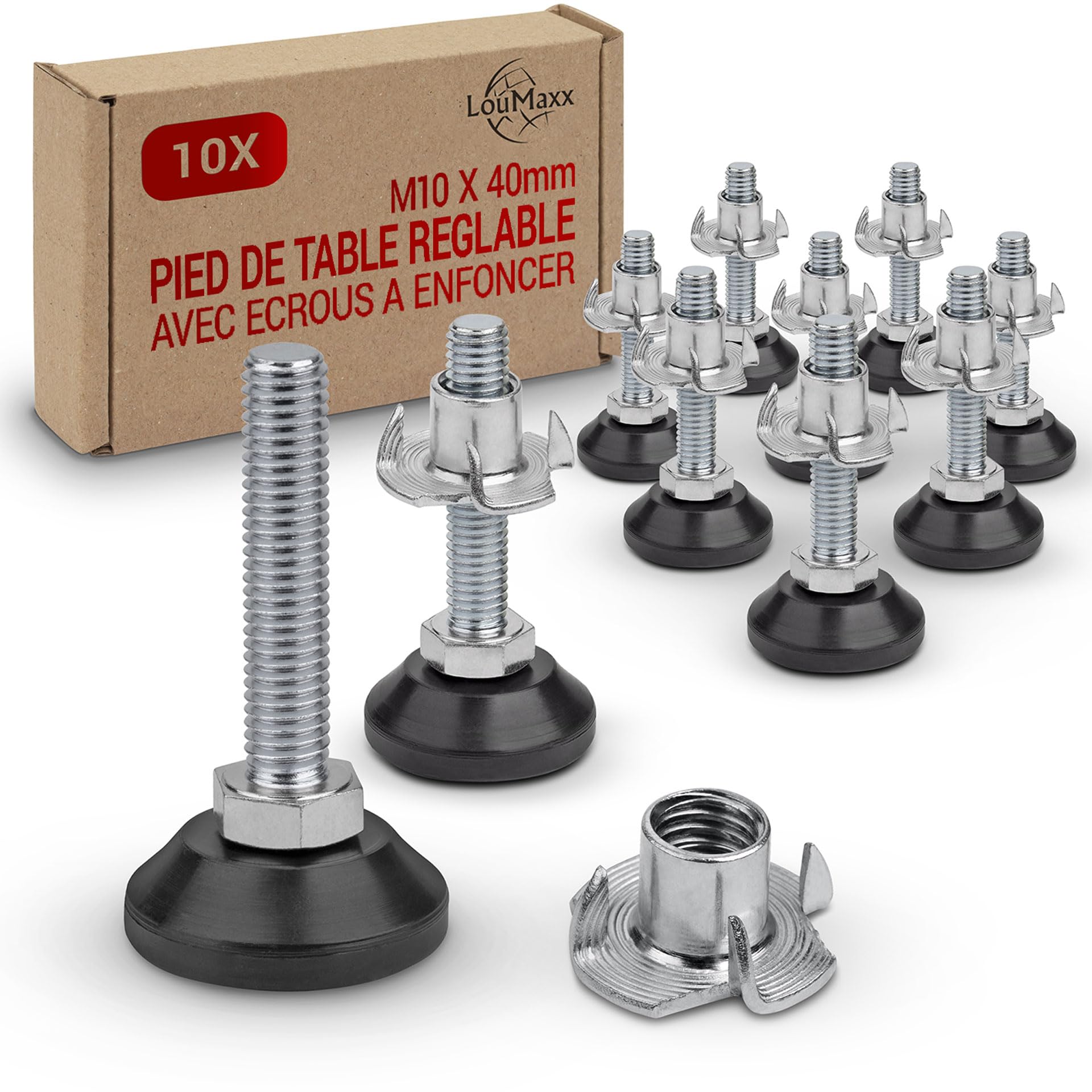 Pied à vis de mise à niveau M10x40 mm en acier haute résistance