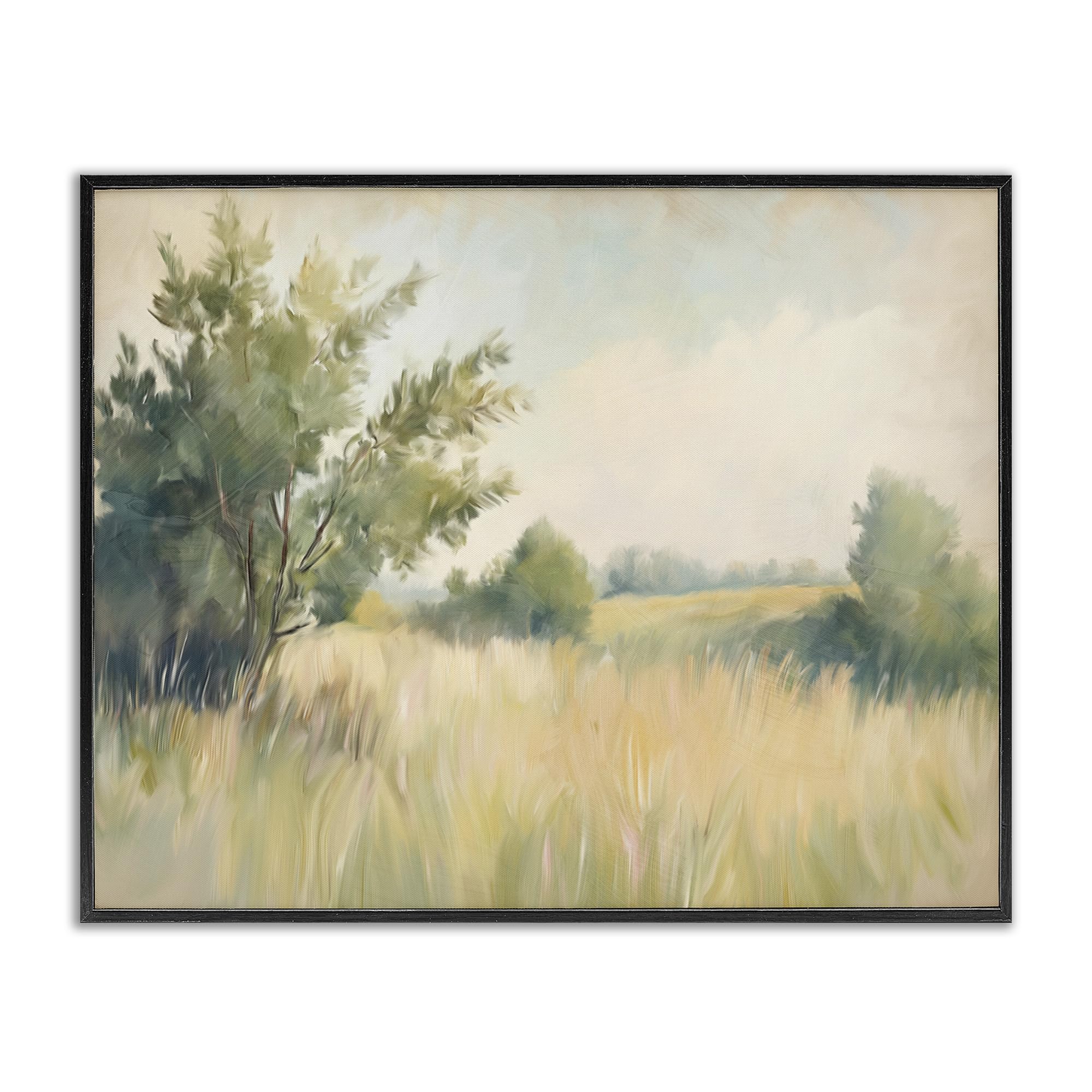 Stupell Industries Midnight Black (Textured) Summer Green Meadow Landscape, 11 X 14 Inch Framed Giclée Print