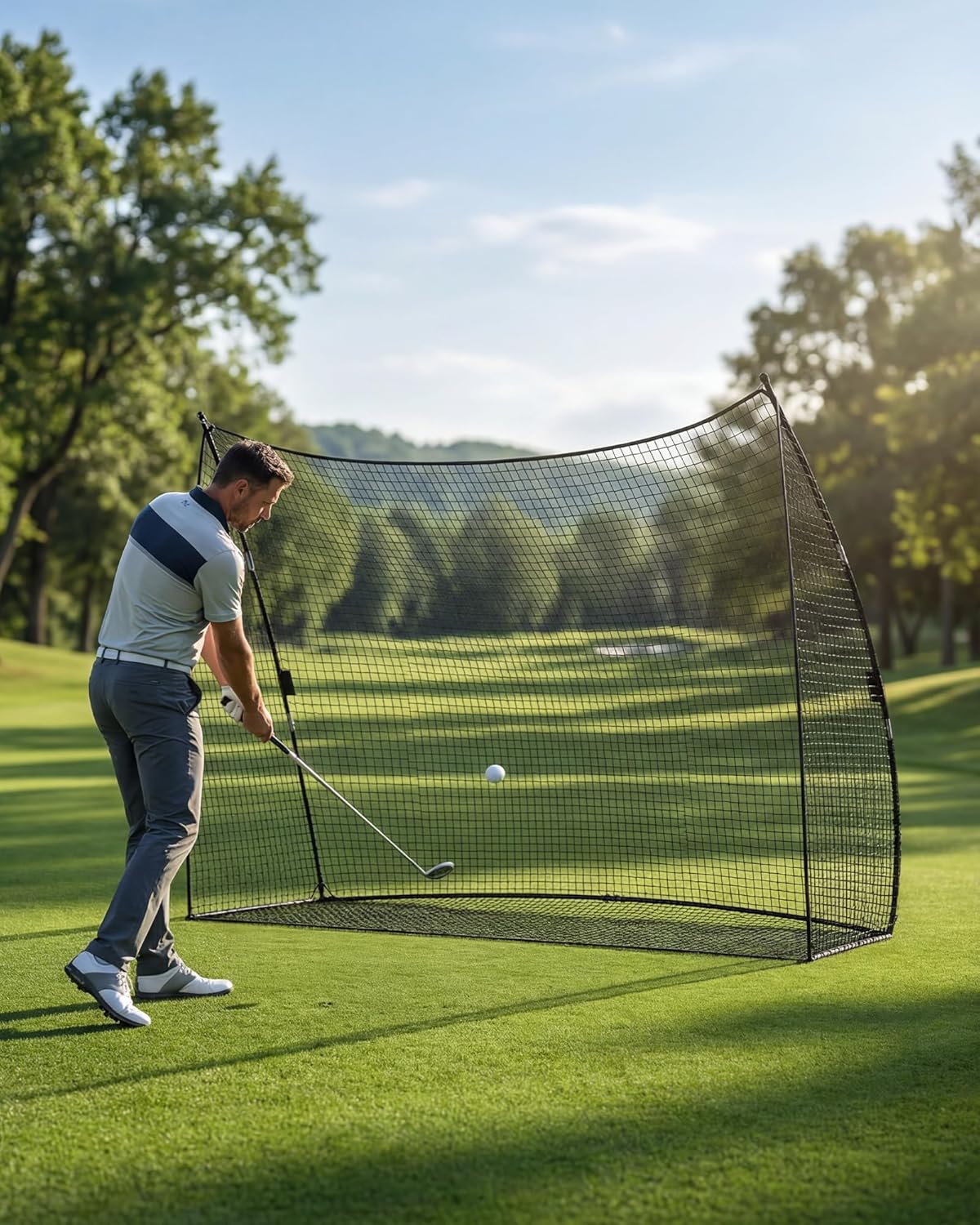 Heavy Duty Golf Hitting Net 10x7.5FT for Real Balls - Practice Net with Targets Cloth, Side Barriers & Carry Bag for Indoor/Outdoor Backyard, Garage & Home Swing Training