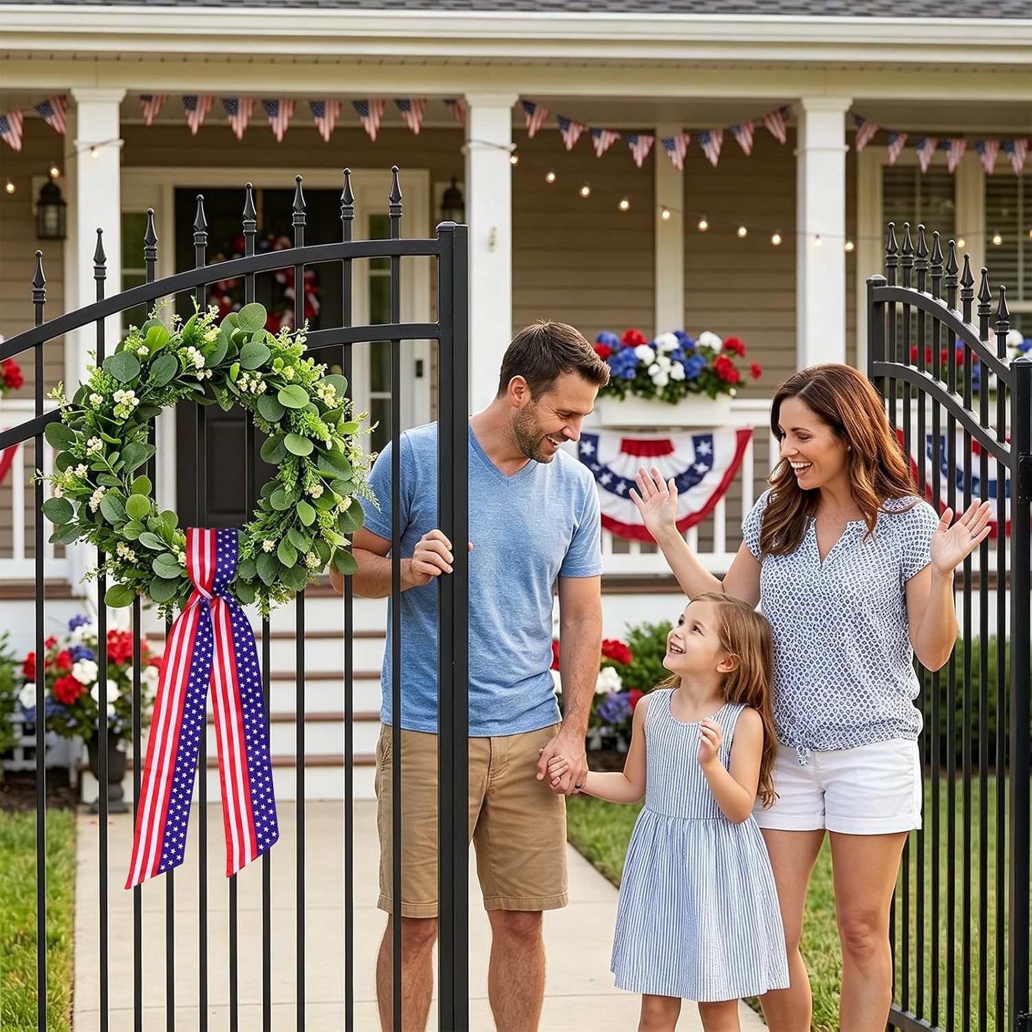 4th of July Wreath Sash for Front Door Patriotic Wreath Sash with Stars Stripes Print for Memorial Day Independence Day Indoor Outdoor Porch Farmhouse Patriotic Decor