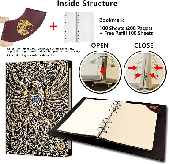 Ancient Deer 3D Embossed Journal Writing DND Notebook | Refillable 6-rings binder and Bookmark.Notepad Sketchbook,for D&D Campaign Journal Dungeons and Dragons dice set Gifts