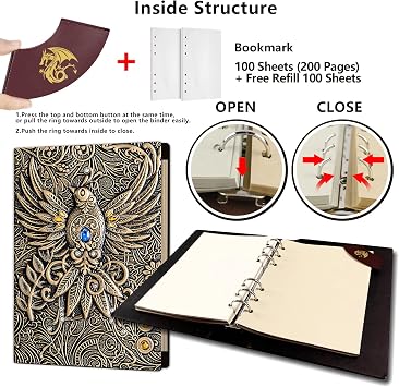 Ancient Deer 3D Embossed Journal Writing DND Notebook | Refillable 6-rings binder and Bookmark.Notepad Sketchbook,for D&D Campaign Journal Dungeons and Dragons dice set Gifts