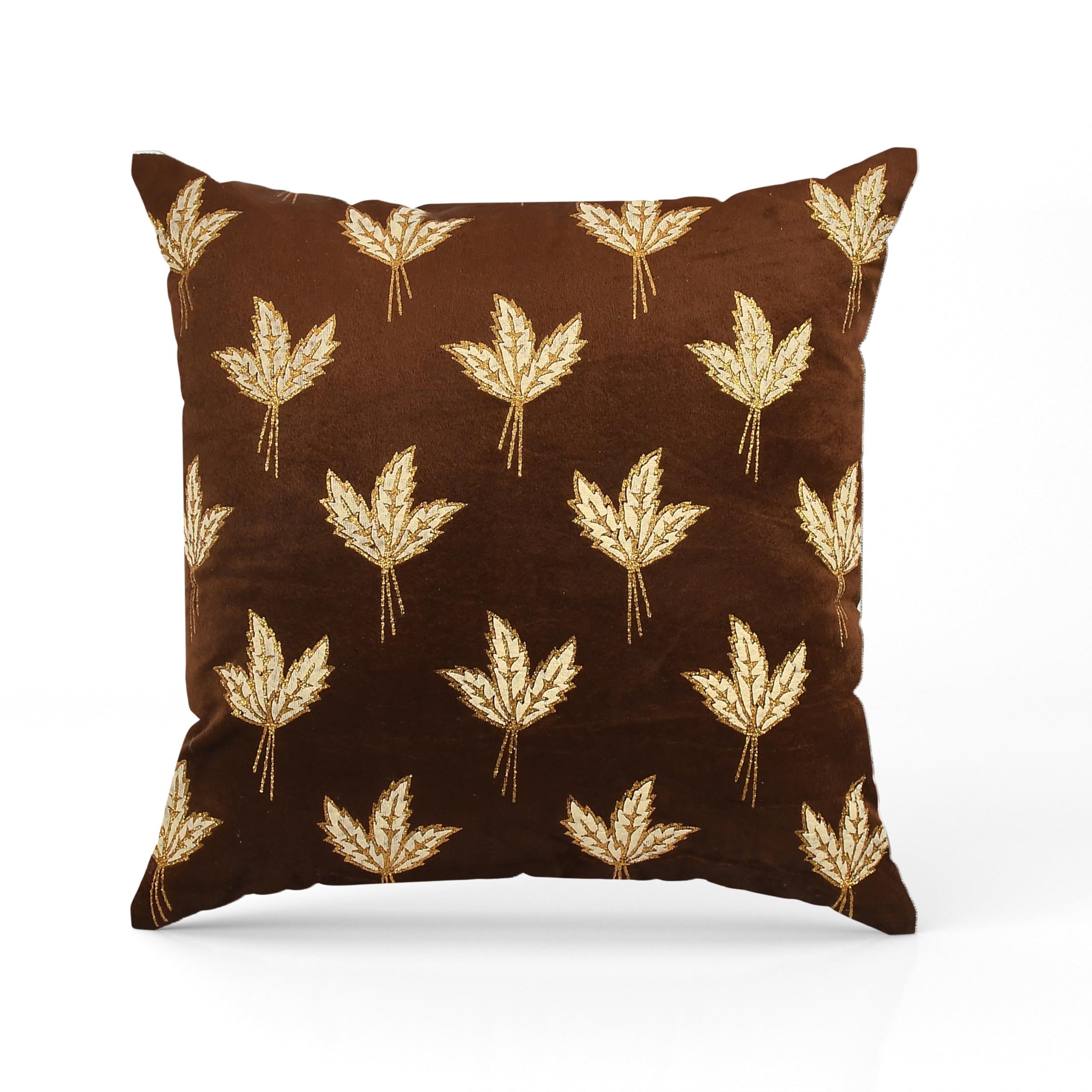 Decorative Velvet Pillow with Elegant Embroidered Leaf Design Elegant Accent for Sofa Bed or Lounge Dcor Pack of 5 (Brown)-image-19
