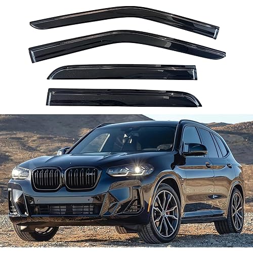 KPY Window Visor Compatible with BMW X3 G01 2018-2023, 4PC Rain Guard Side Window Vent Deflectors Tape-On Mugen Style, 2018 2019 2020 2021 2022 2023