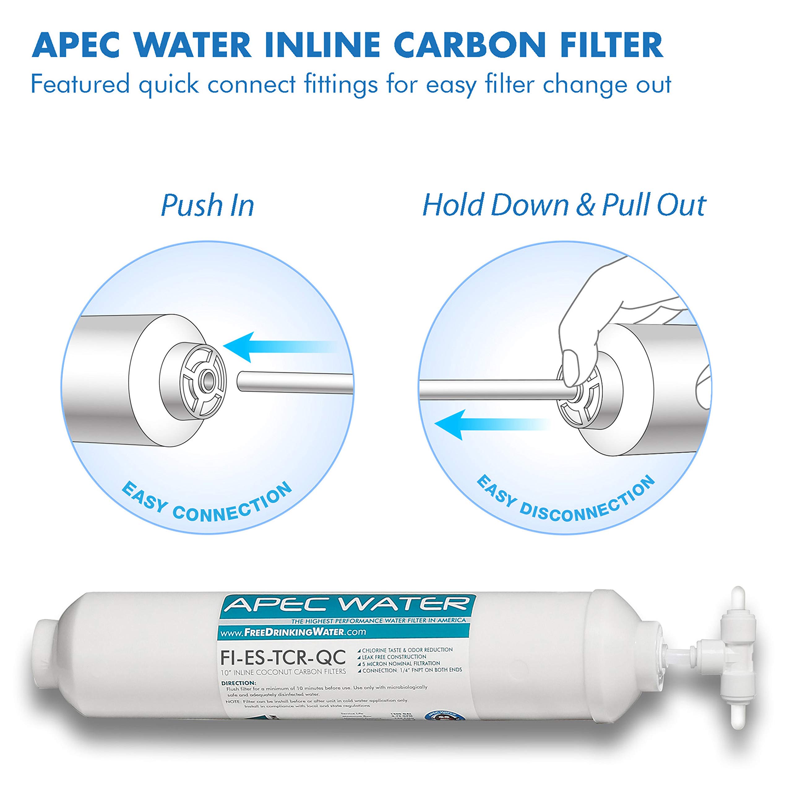Apec FI-PHPLUS-QC Filtro Mineralizzante Al Calcio Per Osmosi Inversa, 25,4 Cm, Connessione Rapida, Aumenta Il PH E Migliora Il Gusto