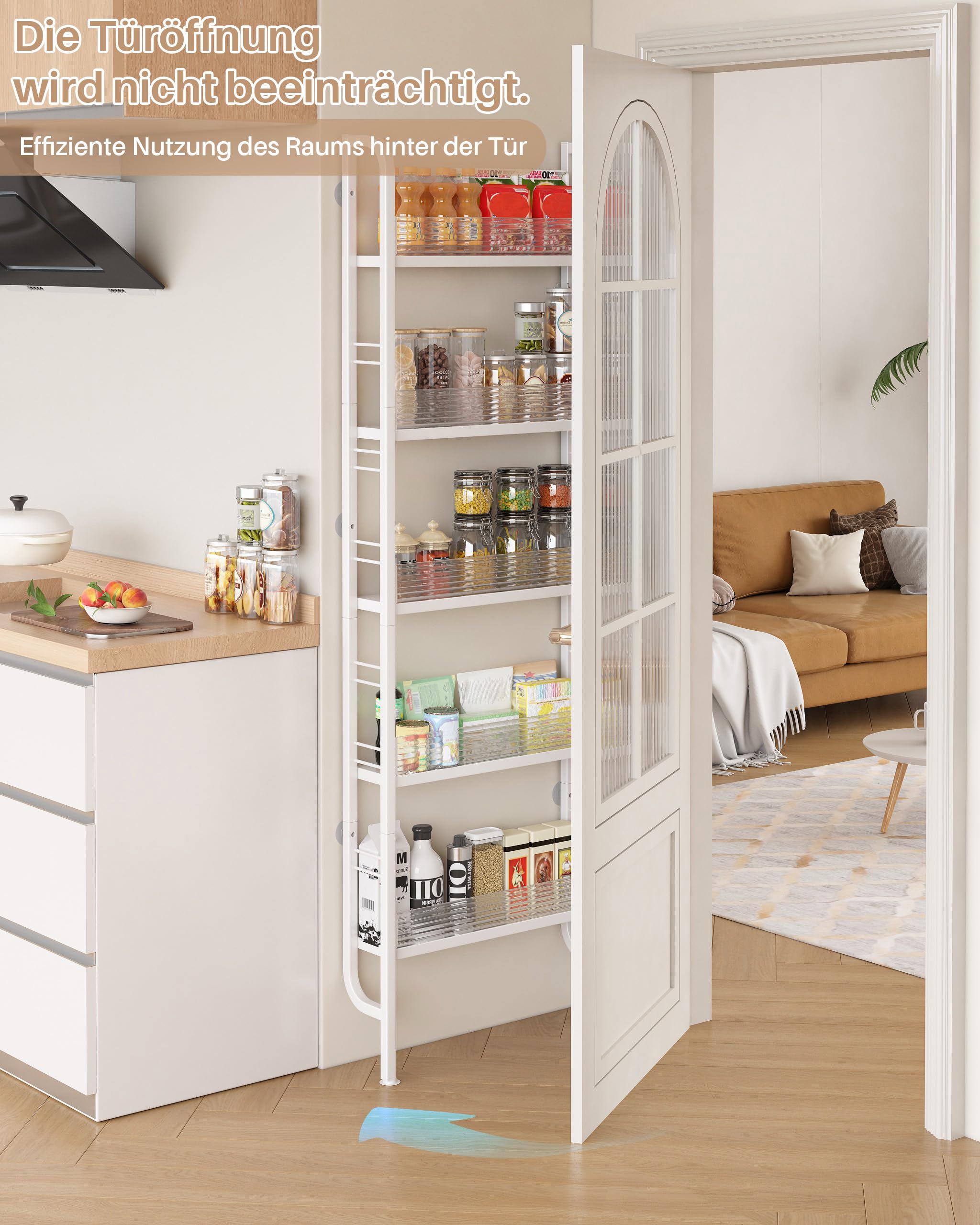 Schmales Regal Hinter Tür, Badezimmerregal mit 5 Etagen, Metall Bücherregal, Aufbewahrung für Küche, Ideal für die Aufbewahrung in Engen Räumen,Weiß