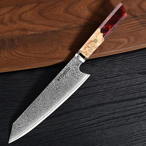 Miniatura 3 de Seido Knives Kiritsuke - Cuchillo de chef de acero Damasco, mango de madera estabilizado con resina epoxi, cuchillo de cocina profesional VG10, Rojo