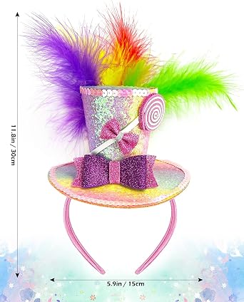 Sweet Mini Top Hat Lollipop Headband with Feathers Crazy Hat Costume