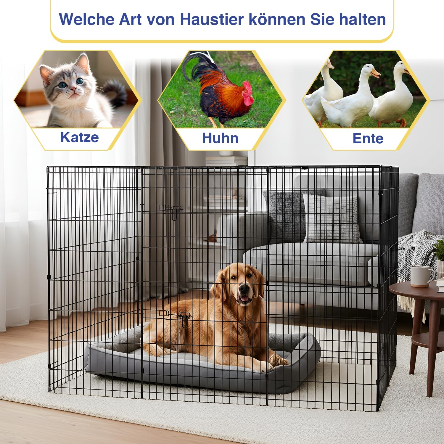 FDW 8-Panel Welpenlaufstall,122cm Welpenauslauf,Flexibel & Faltbar, Metall Tierlaufstall, Freigehege für Hund，Katze, Kaninchen, für Innen und Außen，Einfache Montage, Schwarz
