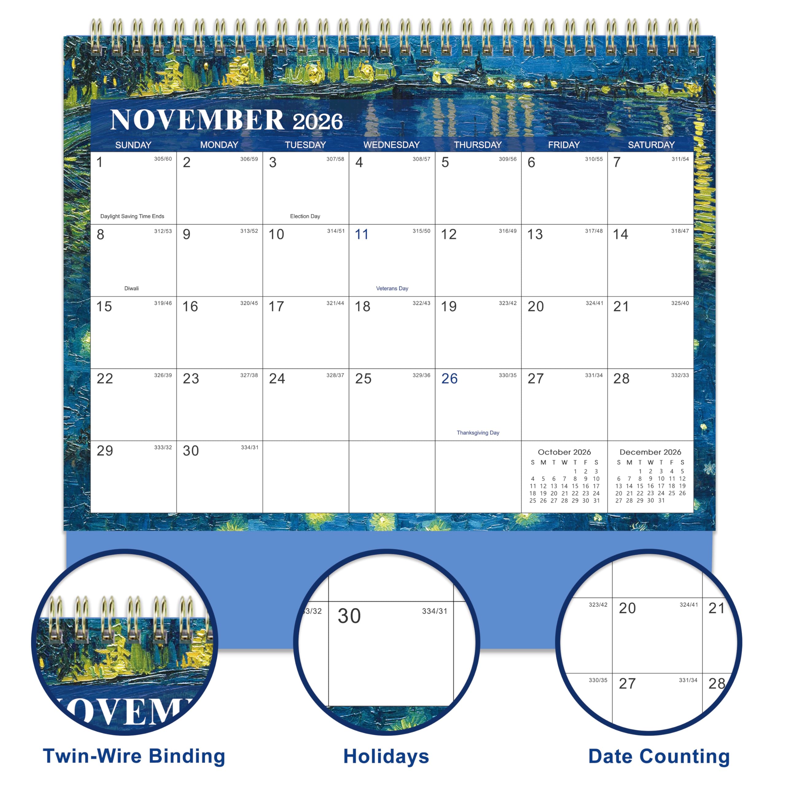 Amazon | 卓上カレンダー2026-2027年7月-2027年12月、スタンディング