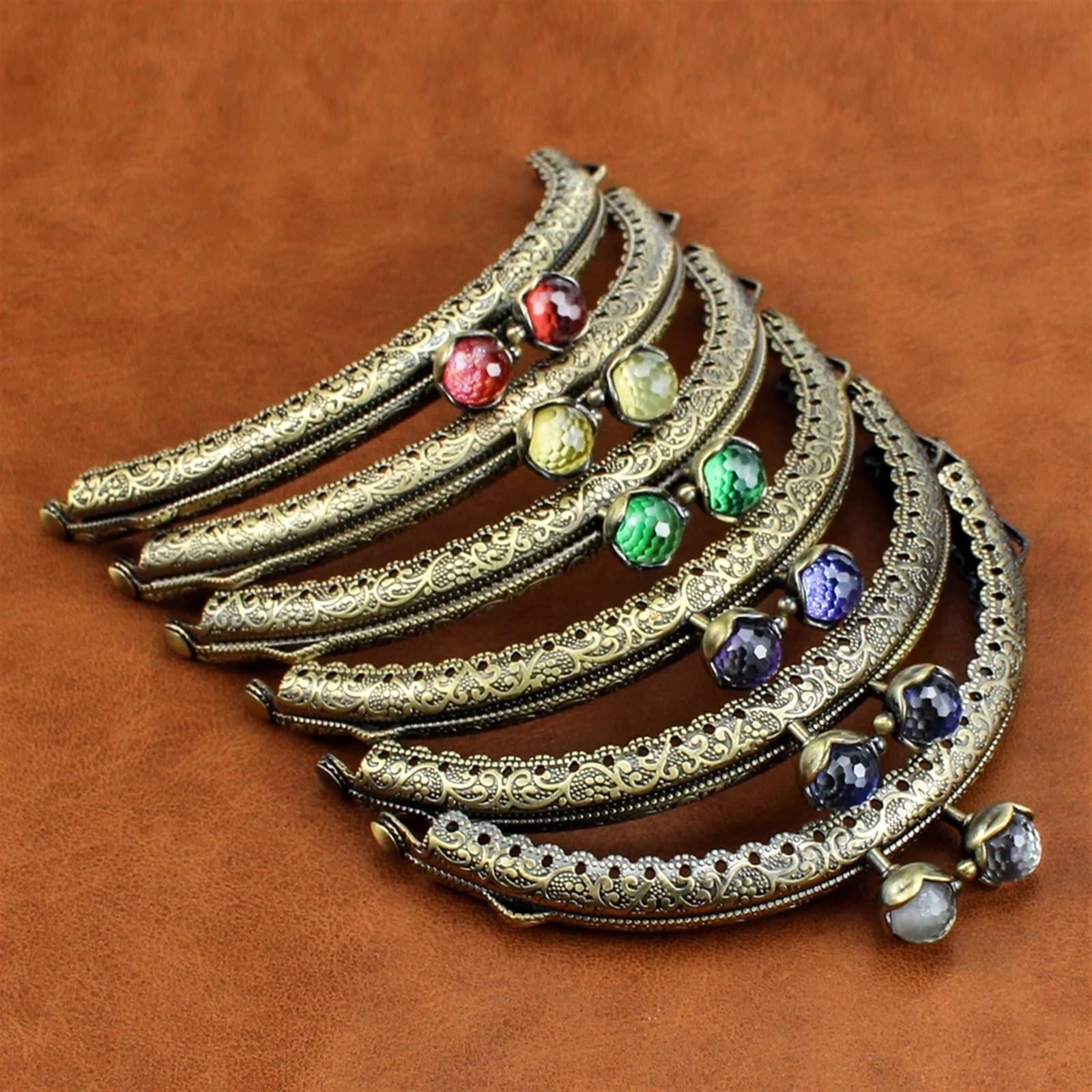 Artes de metal para bolsos, Marcos de monedero Metal bronce, 10 Uds.,5 cm, cierre beso semicírculo, encaje en relieve, bricolaje(10pcs 10.5cm No.8,10Pcs 10.5CM NO.6)