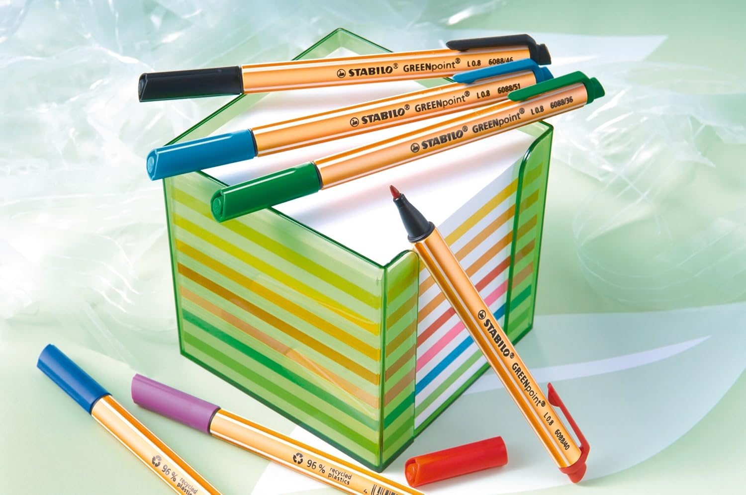 Eco-Friendly Fiber-Tip Sign Pen - STABILO GREENpoint - Pack of 6 - Assorted Colors