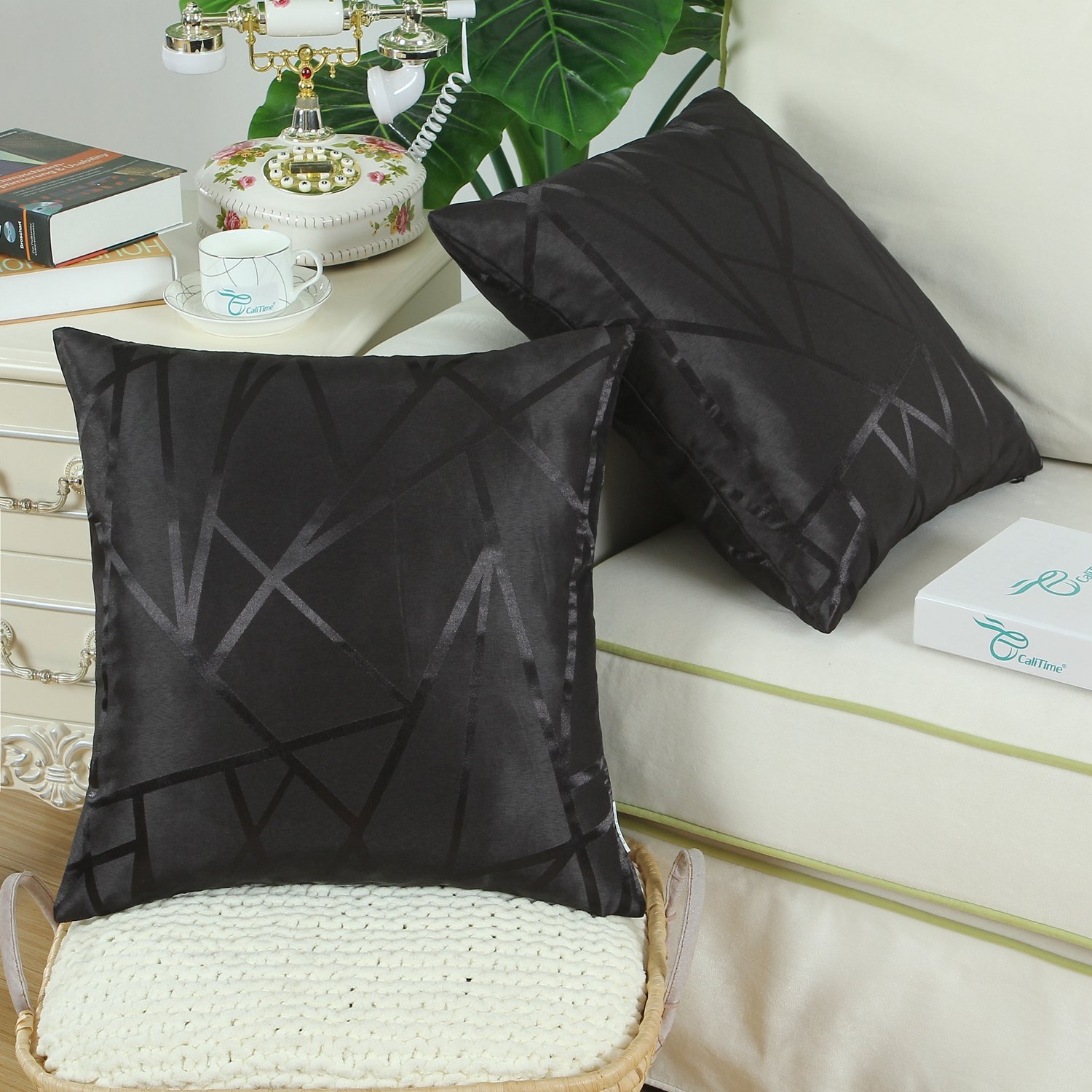 CaliTime Federe Copricuscino 40x40 Cm - 2 Pezzi In Cotone Con Ricamo Floreale Vintage - Teal/Duck Egg/Gray